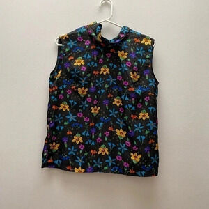 Vintage - Cowl  Neck Floral Sleeveless Blouse